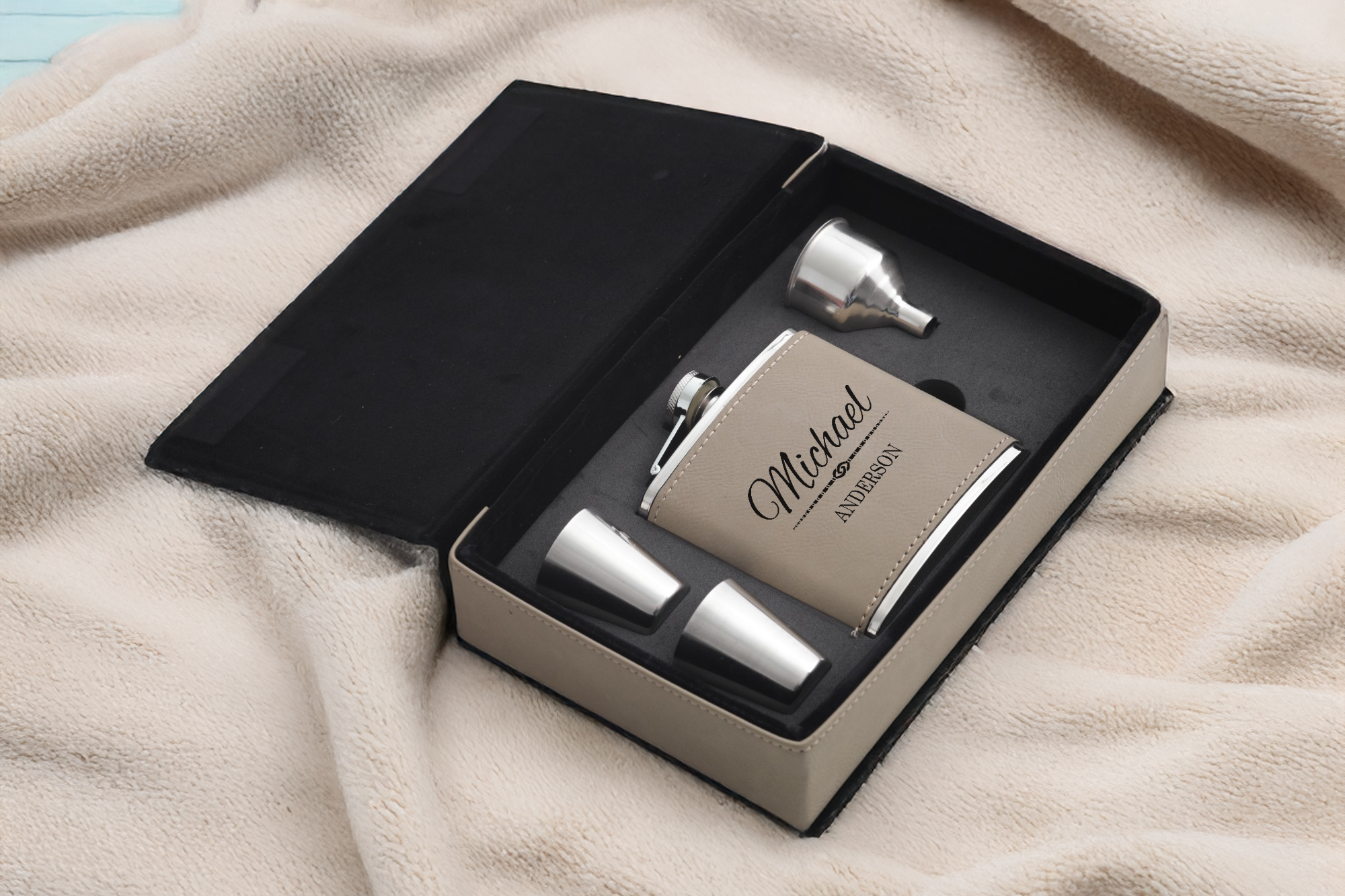 Leather Flask Gift Set
